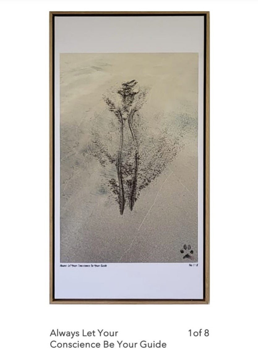 Kuro print Always Let Your Conscience Be Your Guide, archival canvas, wooden frame