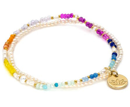 Bianca double-strand multi-coloured beaded bracelet with pearls, 17 cm