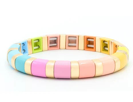 Brandy gold and multi-coloured enamel beaded bracelet, 17 cm