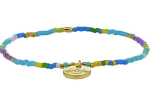 Brigitte delicate Miyuki beaded bracelet in mauve and aqua, 17.5 cm