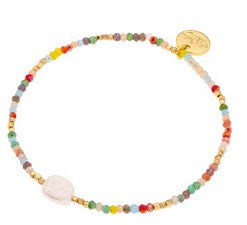 Claudia multi-coloured beaded stretch bracelet with a pearl charm, 17.5 cm