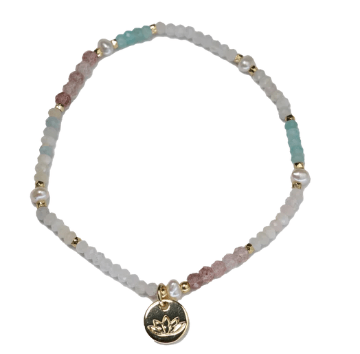 Isla colourful semi-precious beaded stretch bracelet with pearl detail, 17.5 cm