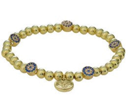 Lydia gold-plated ball stretch bracelet with sparkly evil eye charms, 17 cm