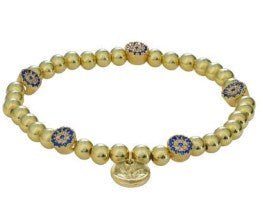 Lydia gold-plated ball stretch bracelet with sparkly evil eye charms, 17 cm