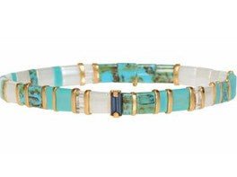 Molly Tila bead stretch bracelet in turquoise, 17.5 cm