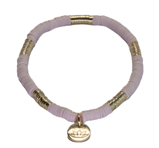 Seraphina gold-plated stretch bracelet with pink and gold Fimo beads, 17 cm