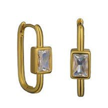 Cassidy gold-plated square huggie earrings with a diamond solitaire, 20 mm