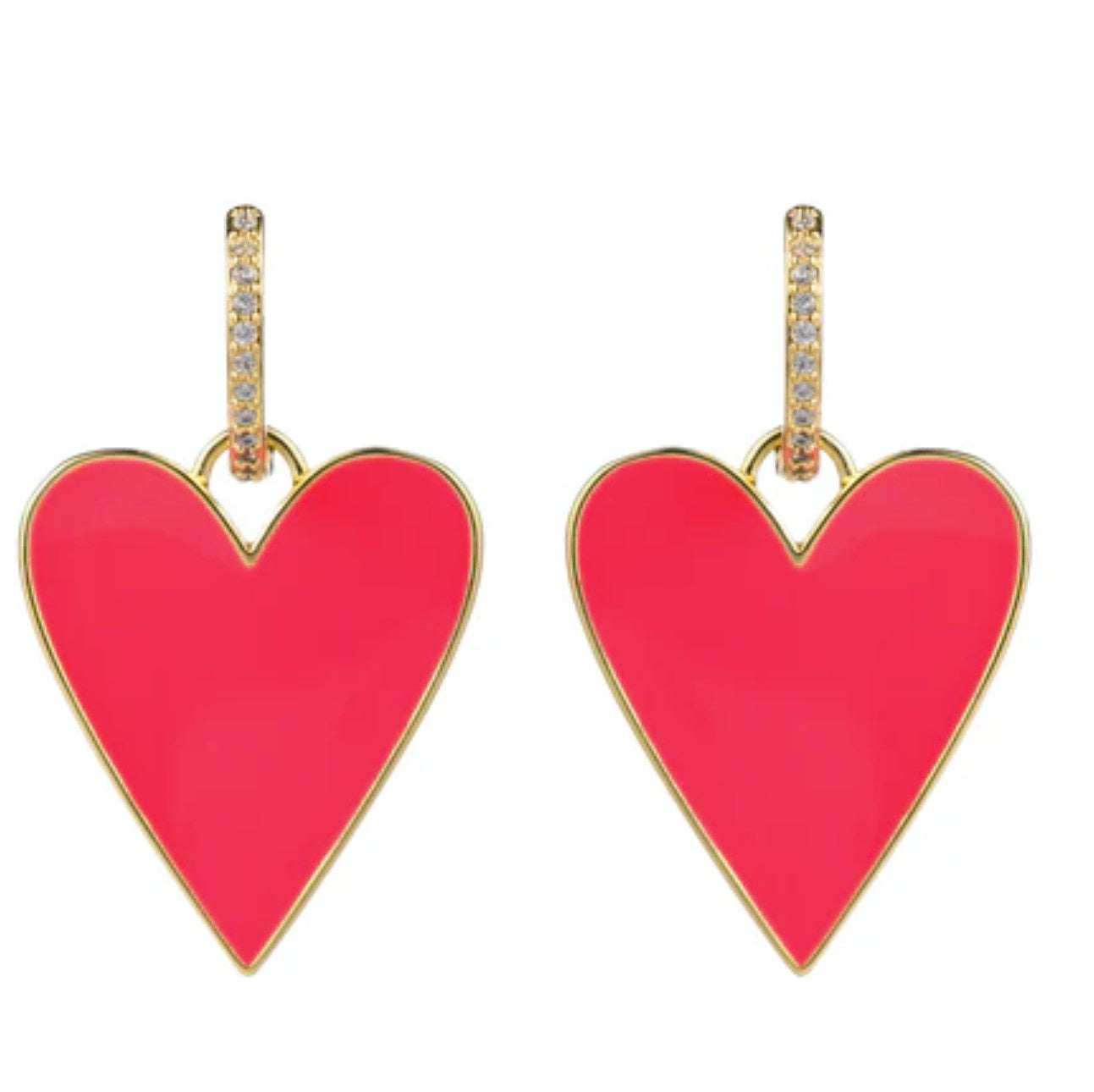 Riley pink enamel heart huggie earrings with crystal embellishment
