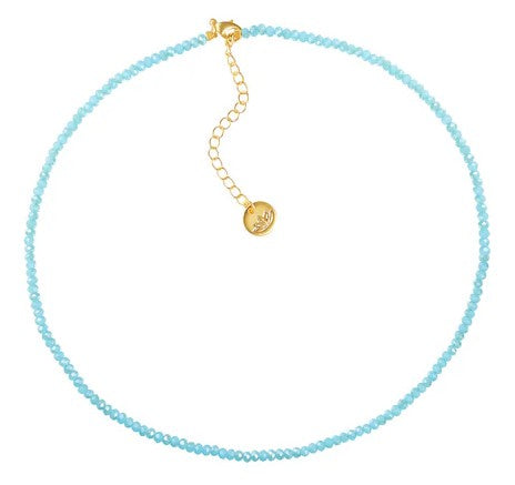 Melina aqua glass rondelle bead necklace, 38 cm with 5 cm extension
