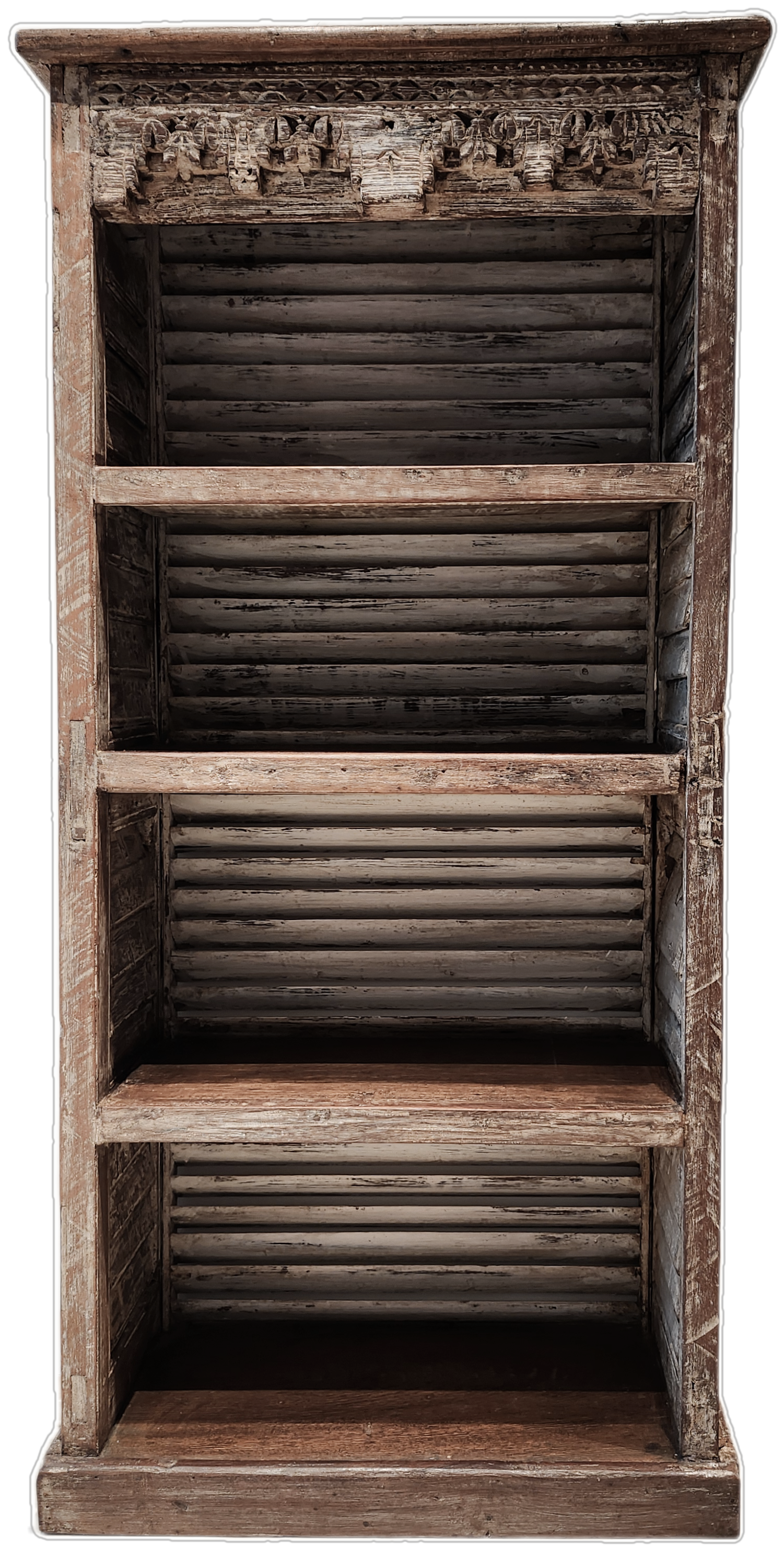 Handcrafted teak shutter bookcase for living-room storage