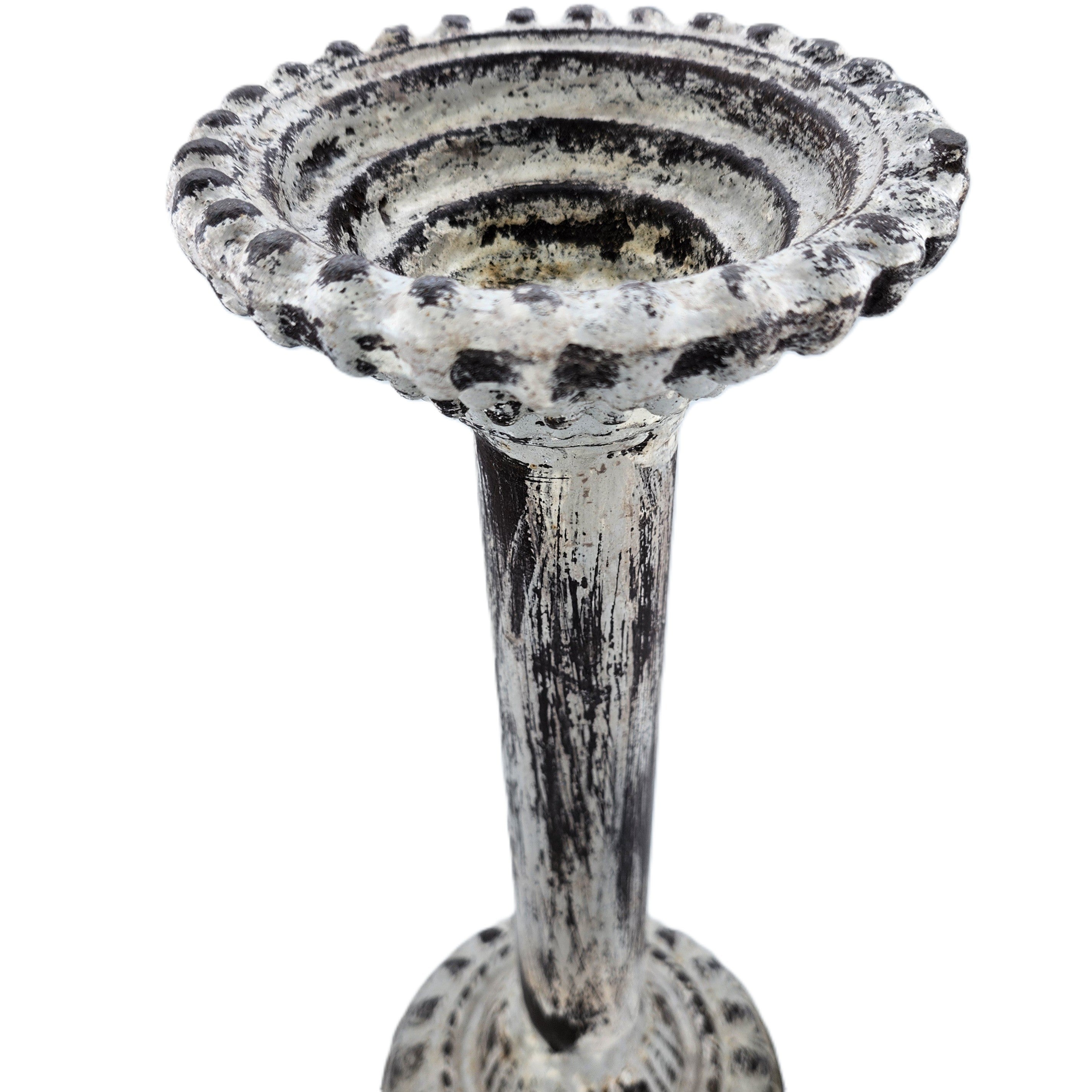 Whitewashed cast iron candle stands, 43 cm