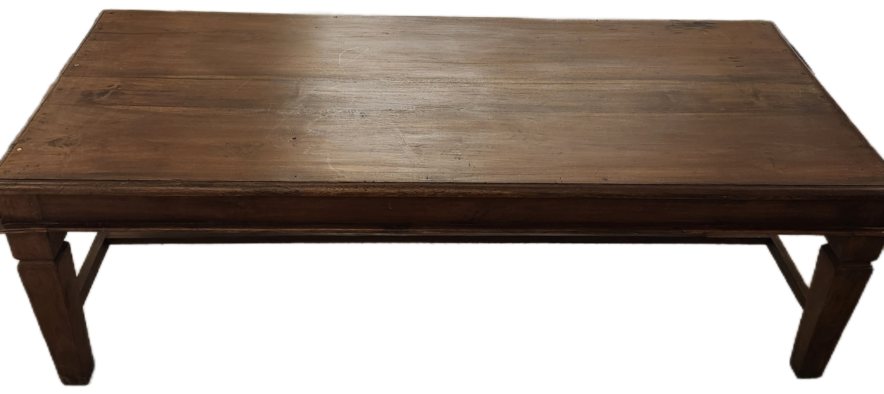 Vintage teak coffee table, square legs, side view