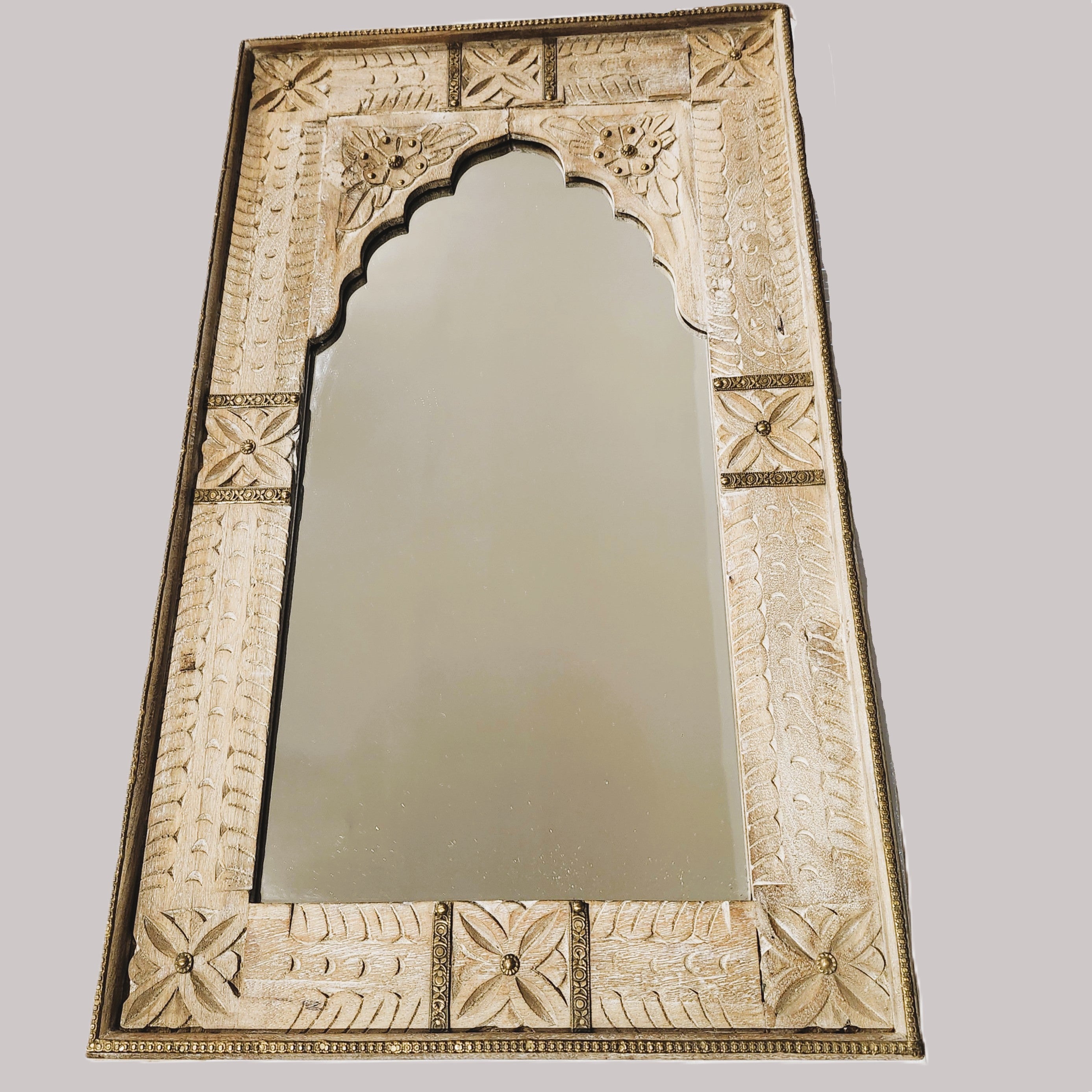Hand-carved wood mirror from Rajasthan