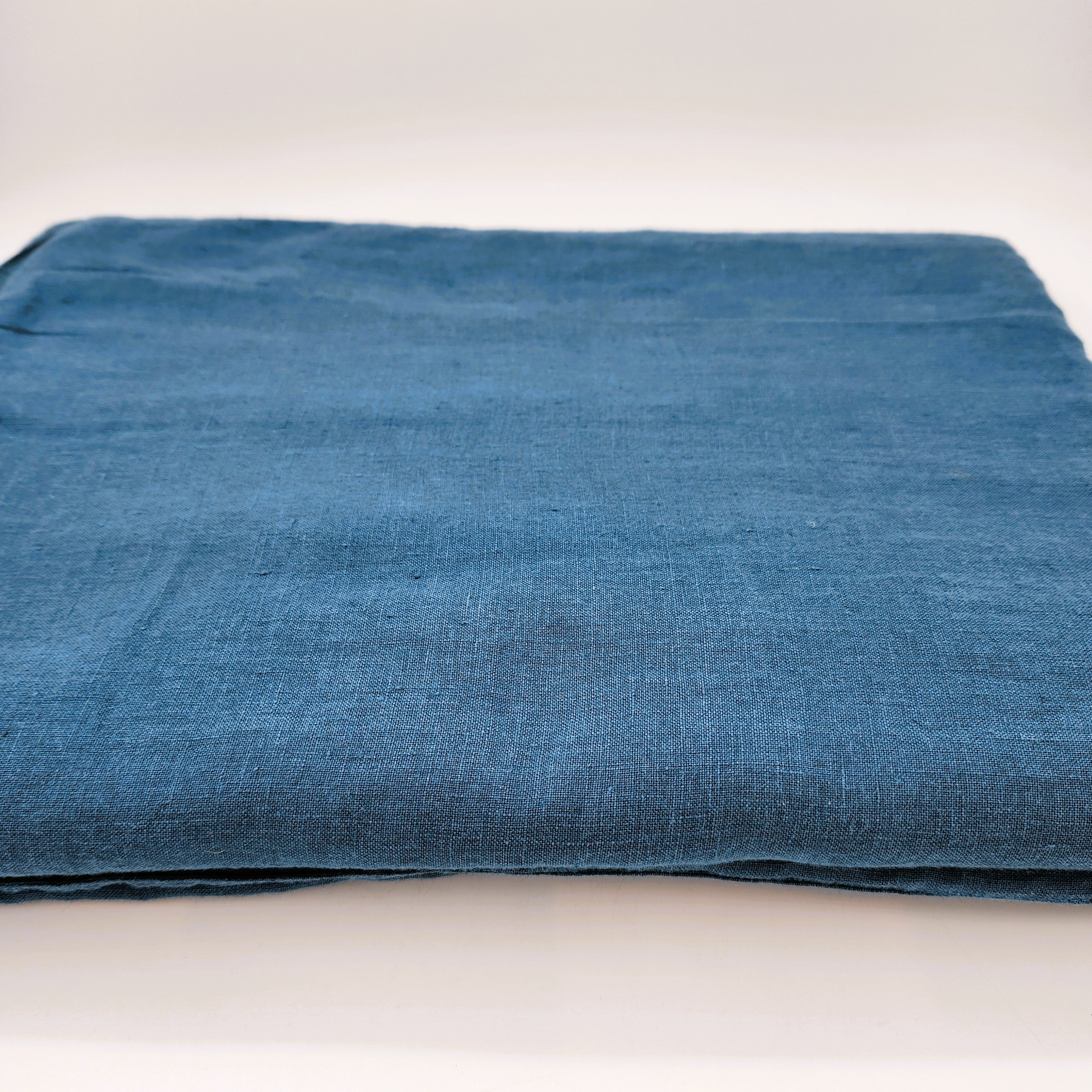 Sea blue indigo linen bedspread by Citta, 100% flax linen with vertical line detailing