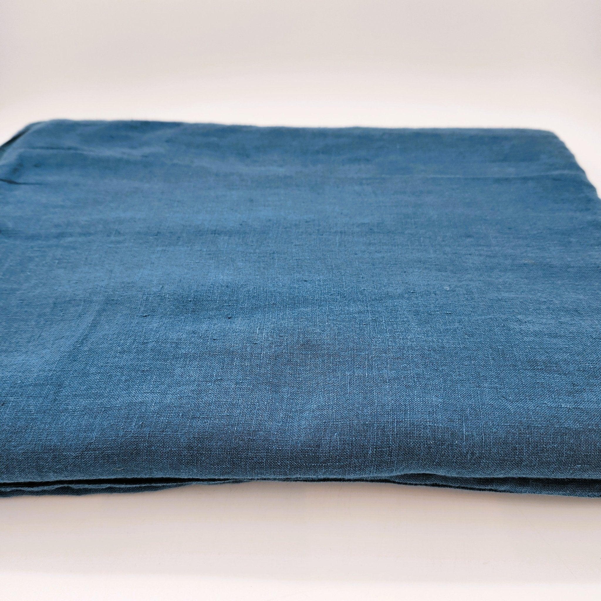 Sea blue indigo linen bedspread by Citta, 100% flax linen with vertical line detailing