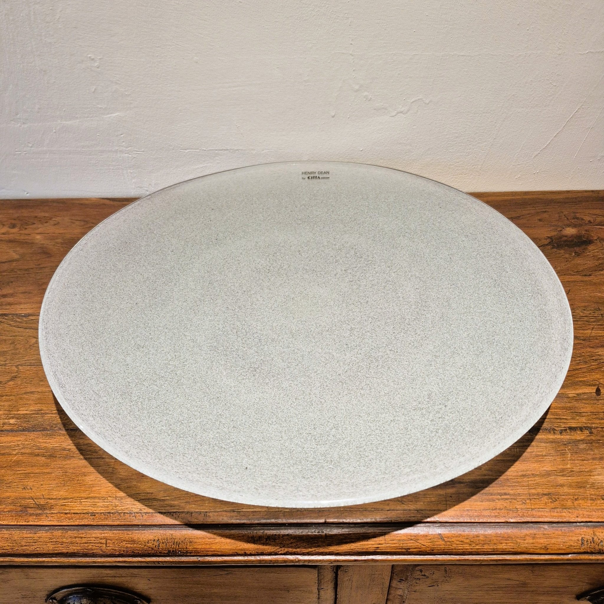 Luna round glass platter in aqua, 46 cm diameter, for entertaining