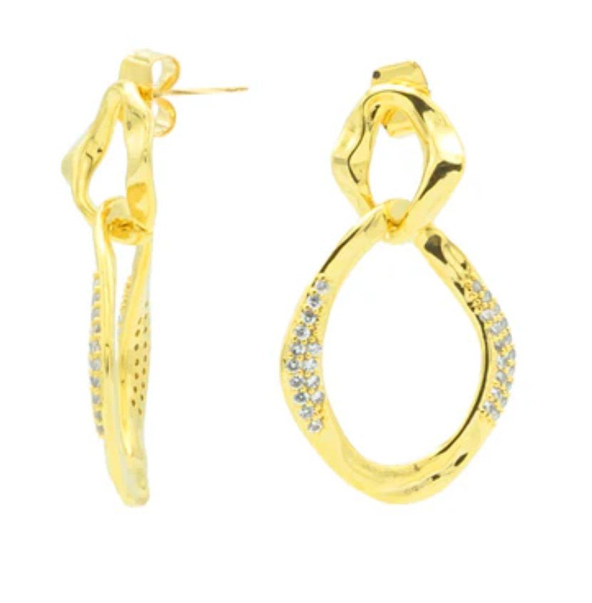 Roxanne gold-plated hoop drop earrings with CZ diamond embellishment, 31 mm