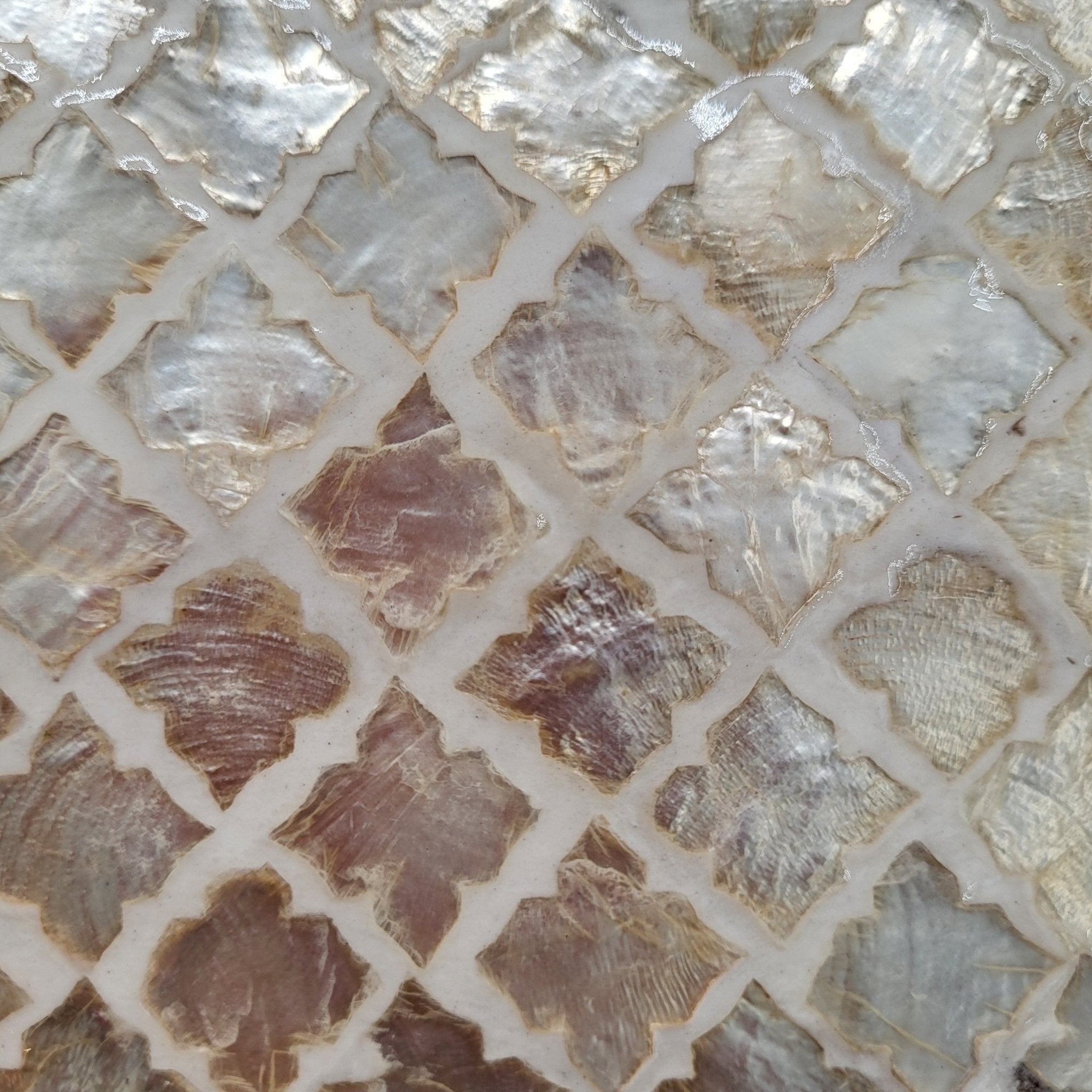 Ivory mother of pearl tissue box cover, mosaic inlay, detail view
