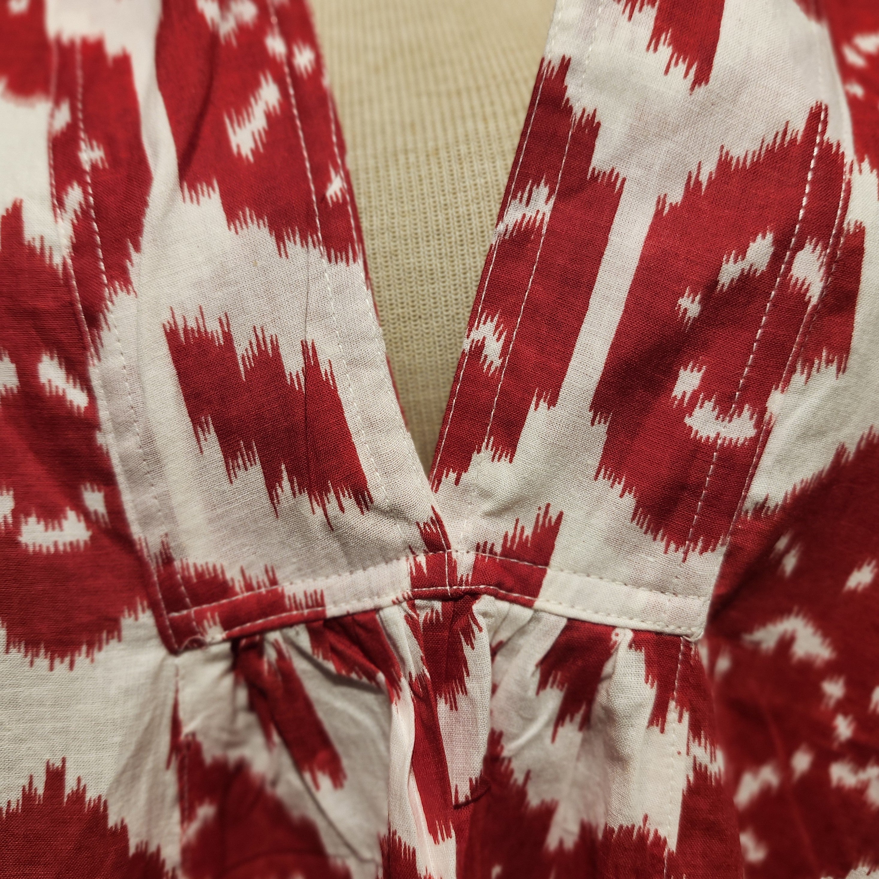 Red ikat block-print May dress, lightweight A-line
