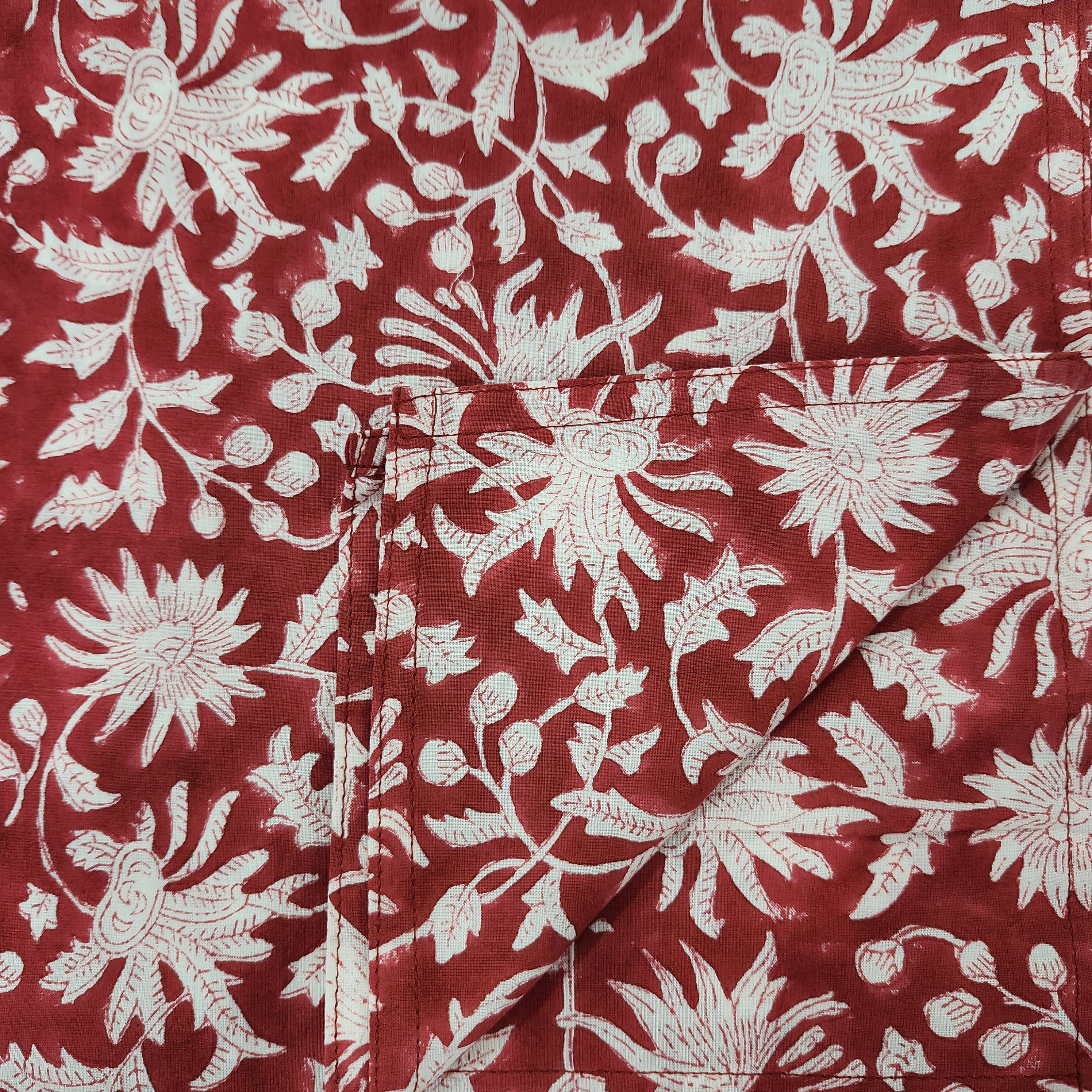 Festive red block-print cotton napkin
