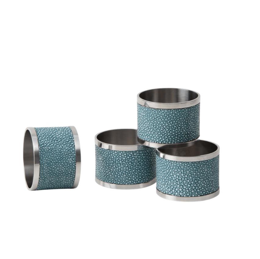 Faux shagreen napkin rings in teal, set of 4, stainless steel, 5 cm diameter, Forwood Design