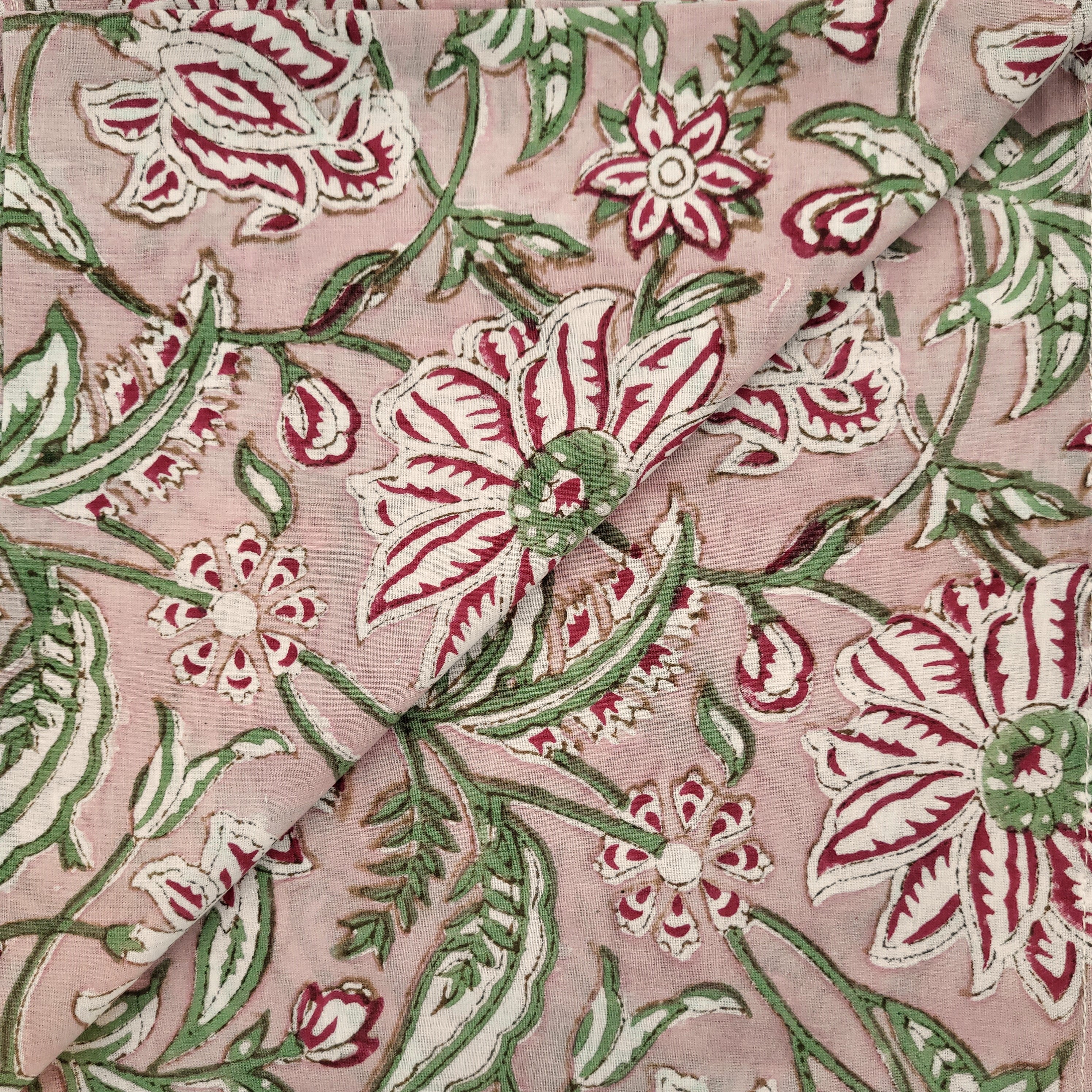 Dusty pink blossom block-print cotton napkins, 50 cm