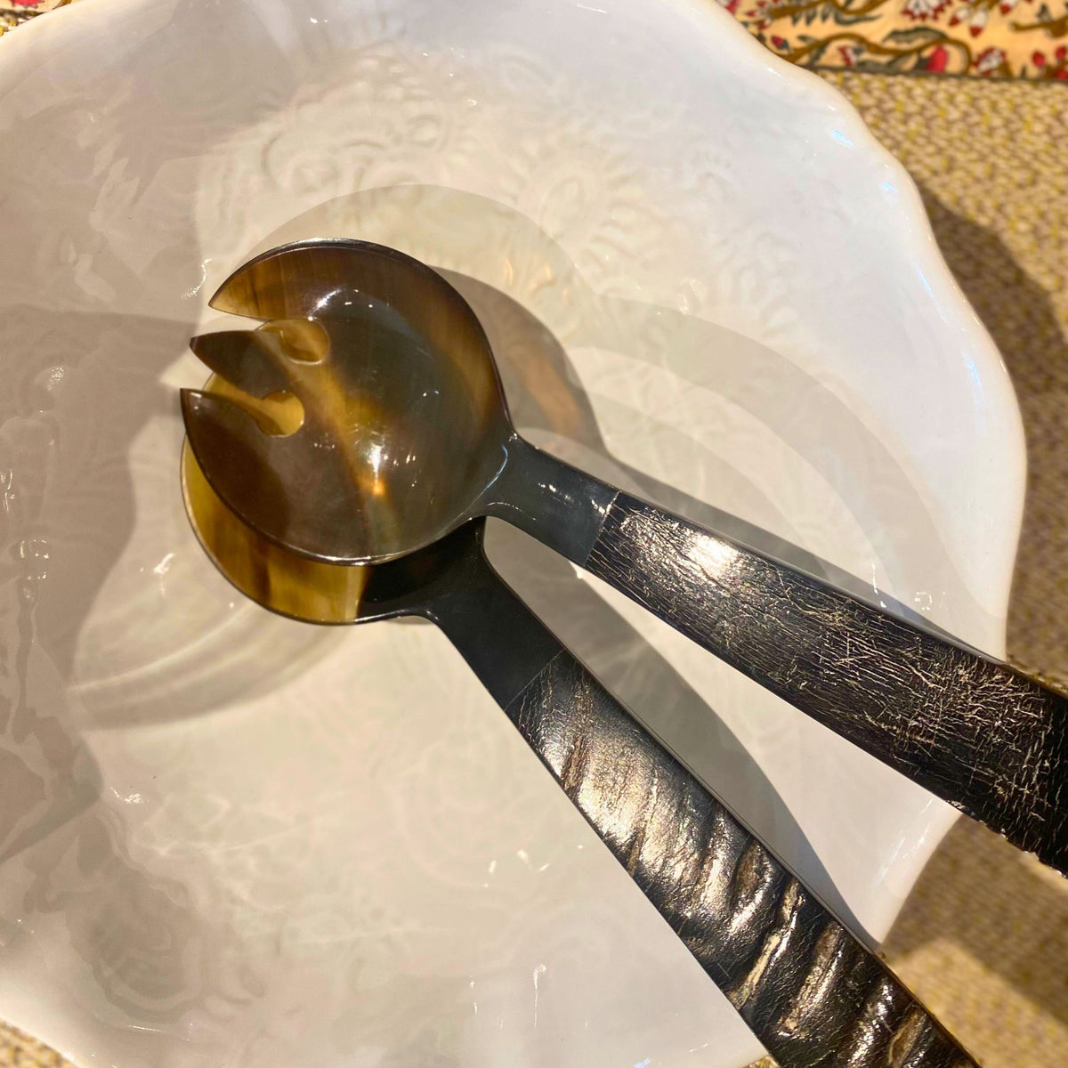 Black Wood Horn Salad Server Set of 2 Inside Living Hong Kong