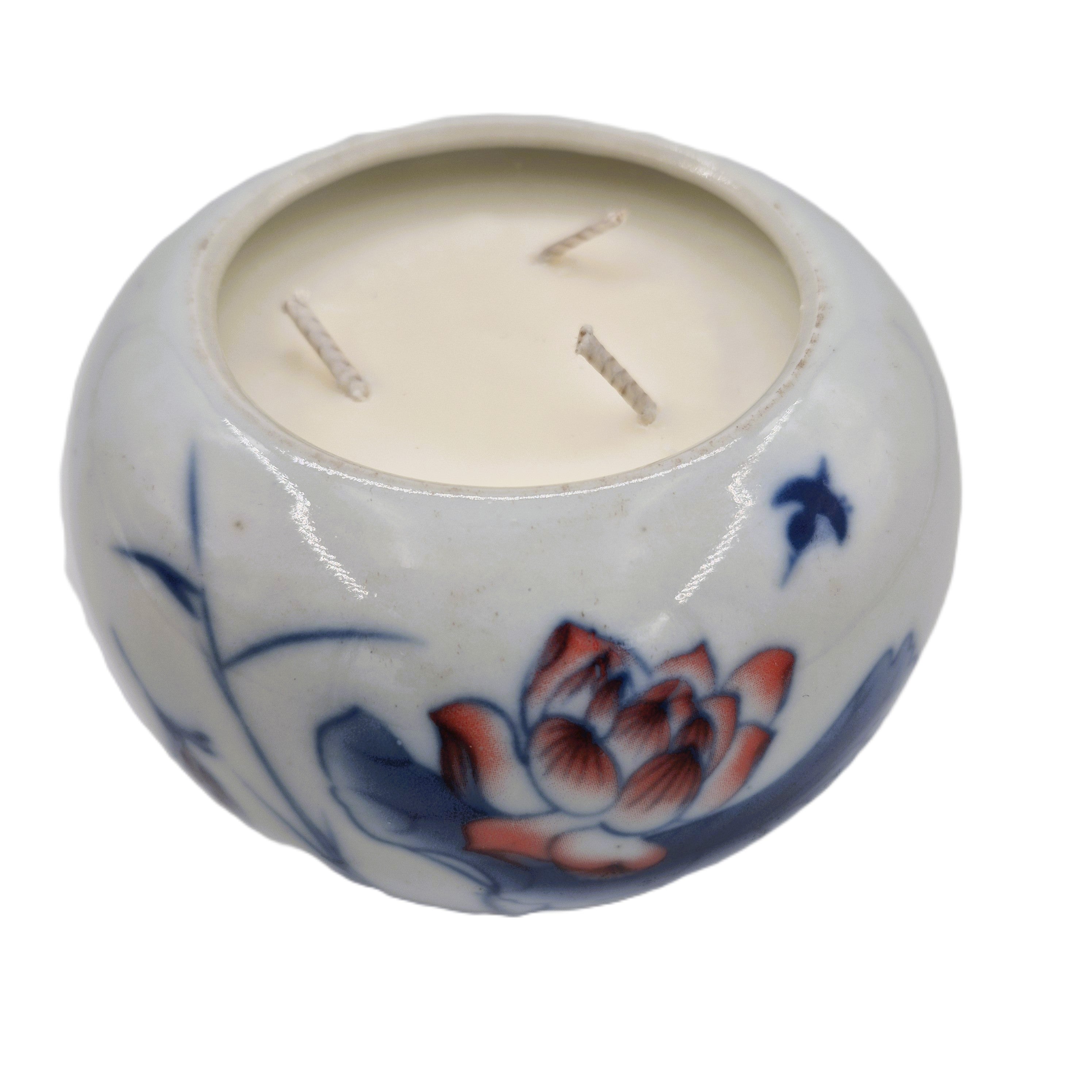 Red Lotus candle, blue and red lotus jar, detail