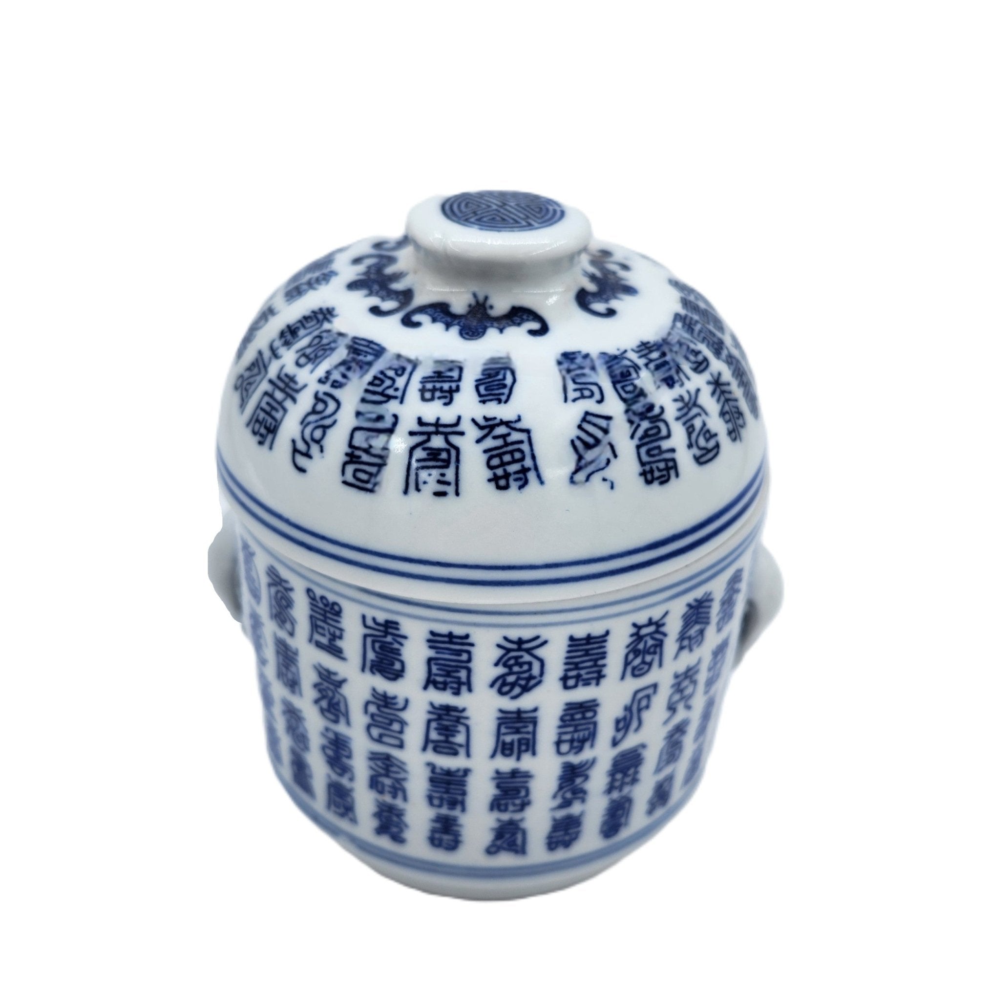 Tradition scented candle, blue and white pot painted with ancient Chinese characters, Lobster Bay scent