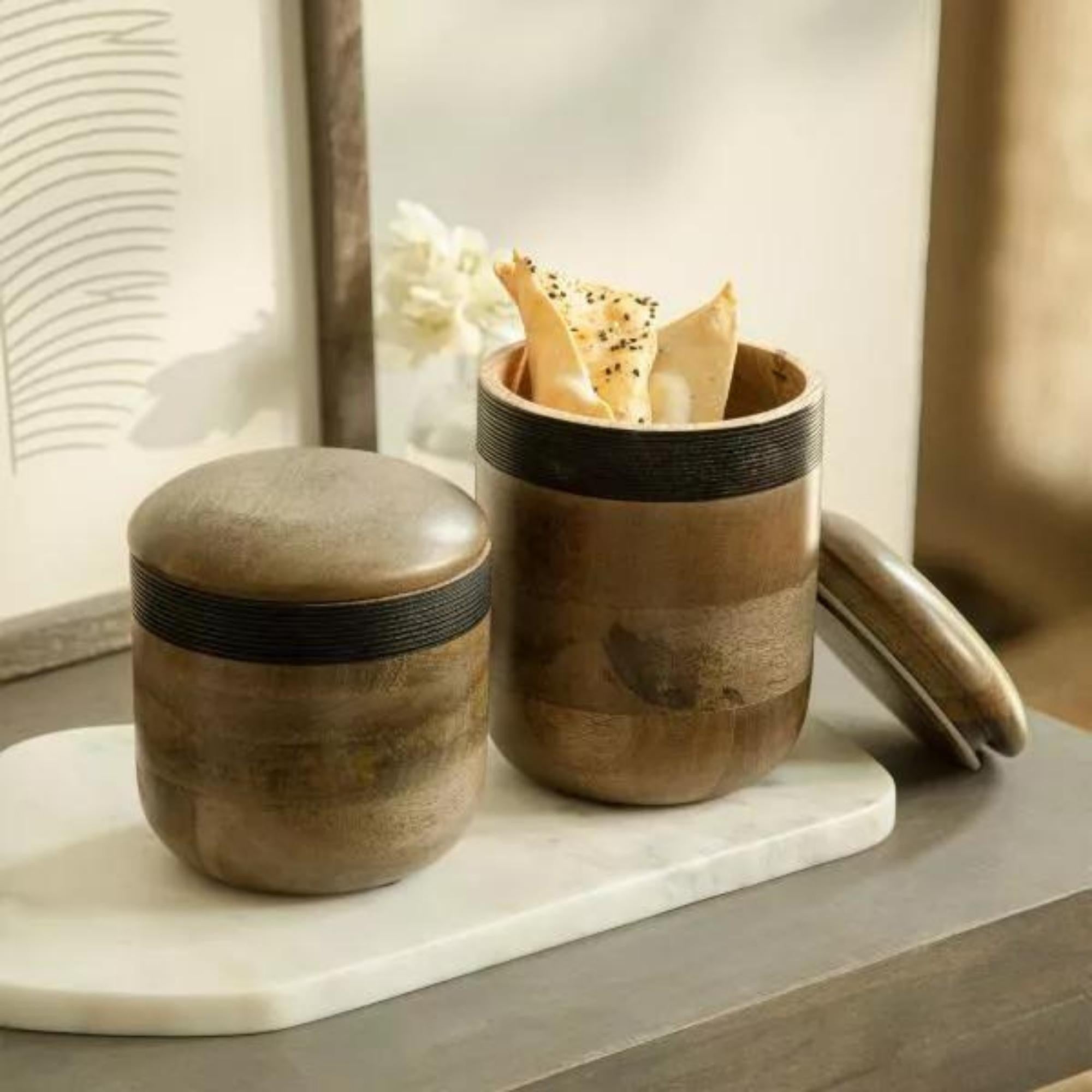 Orbis mango wood storage jar, small, sustainable and food safe, styled