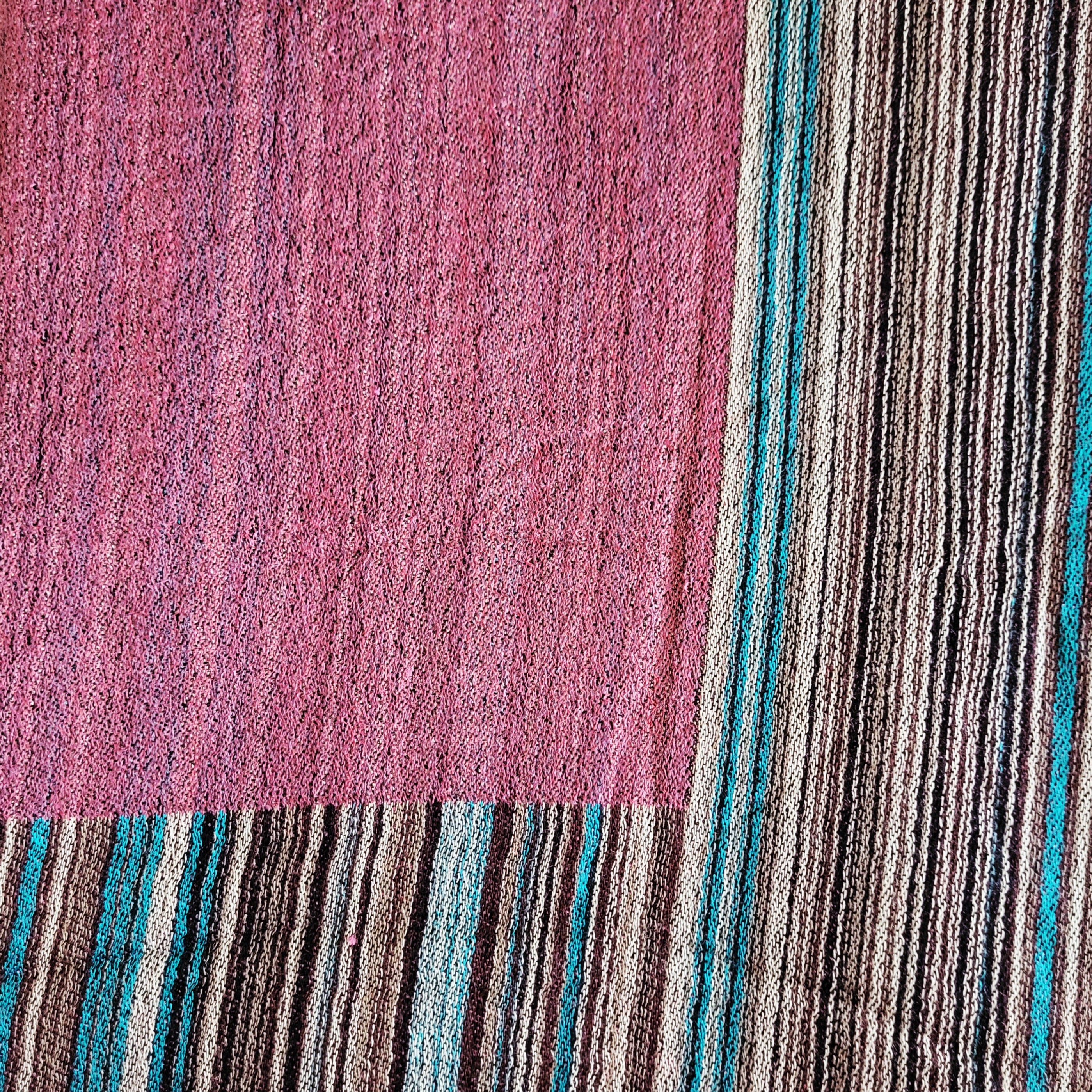 Multi striped pashmina shawl in old rose, silk and pashmina blend