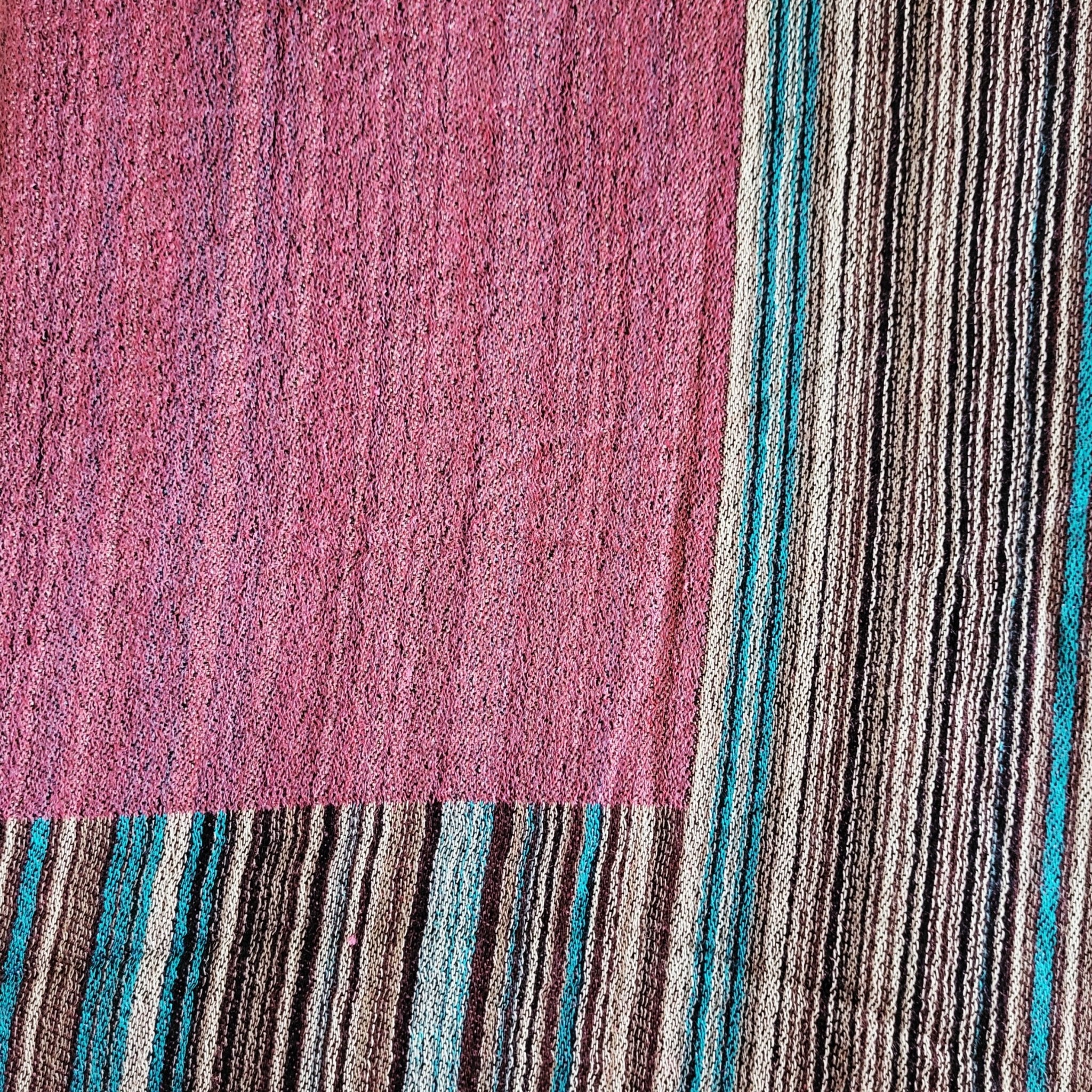 Multi striped pashmina shawl in old rose, silk and pashmina blend
