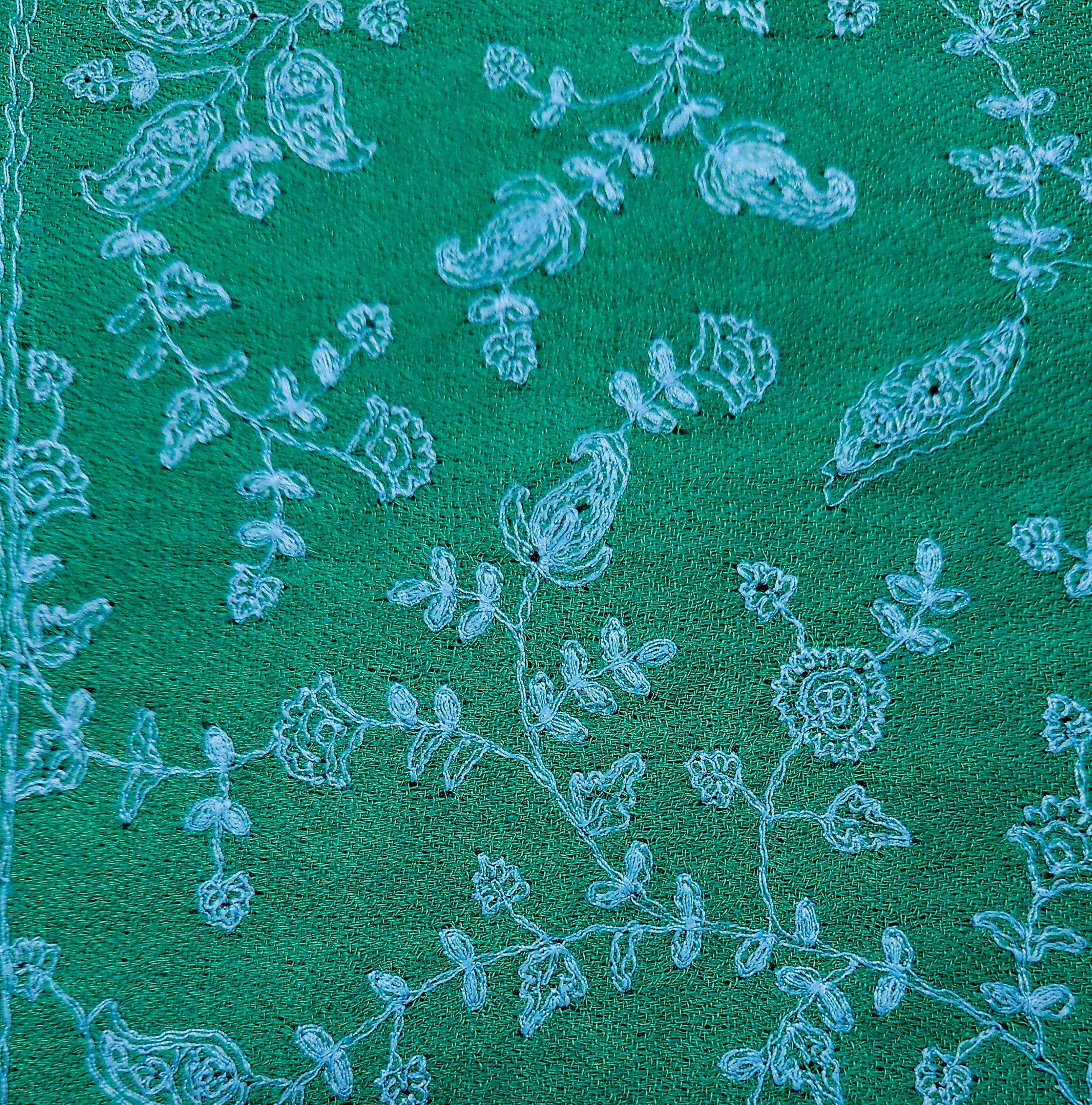 Pashmina with turquoise floral embroidery, lightweight, 75 x 200 cm