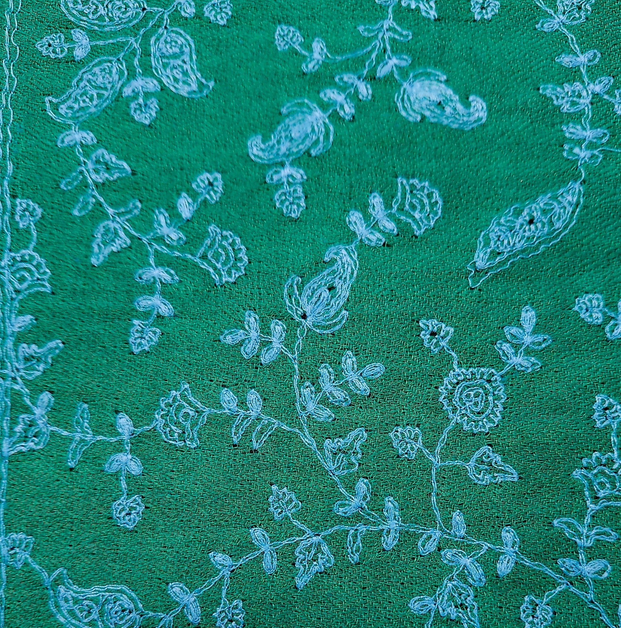 Pashmina with turquoise floral embroidery, lightweight, 75 x 200 cm