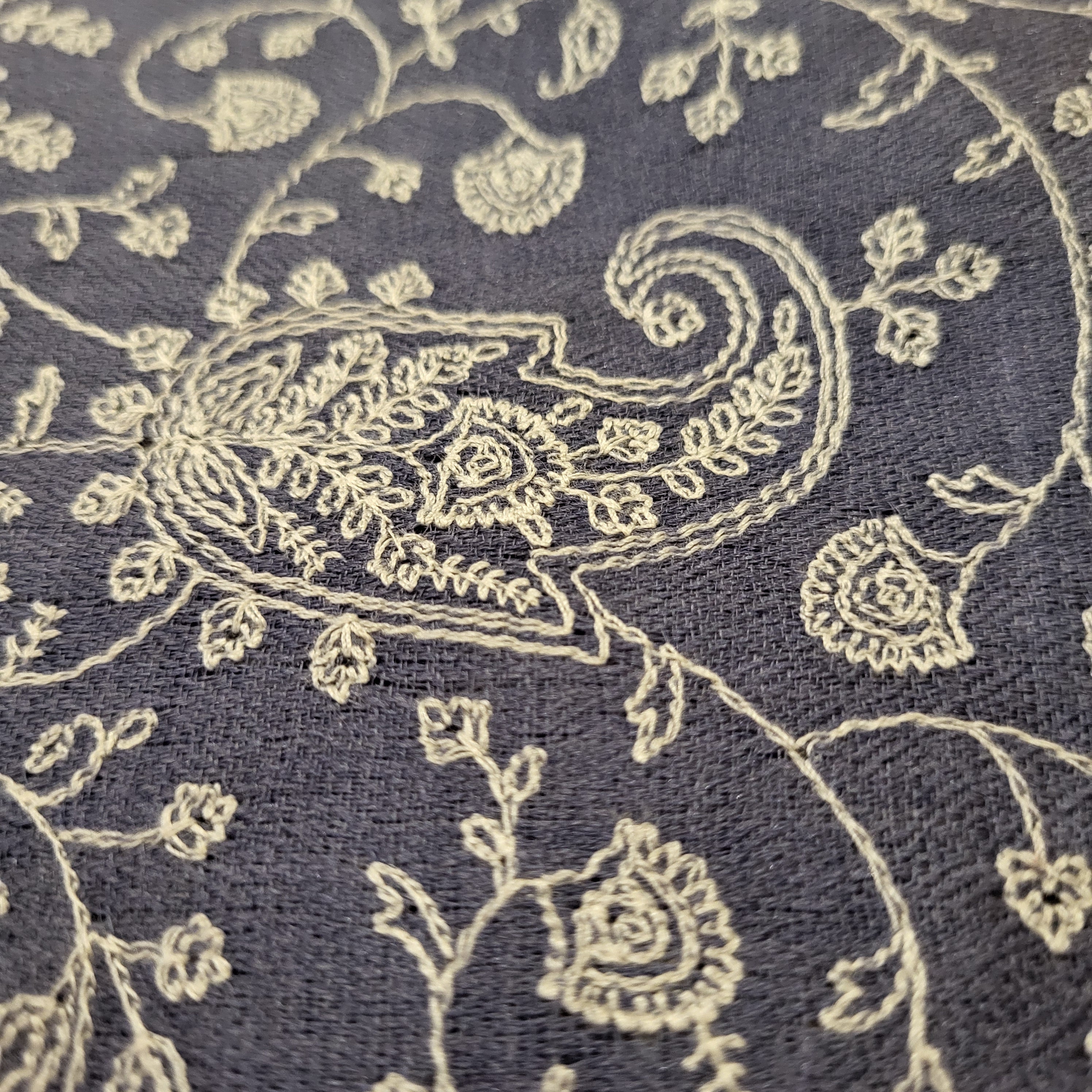 Cornflower paisley embroidered pashmina, lightweight, detail view