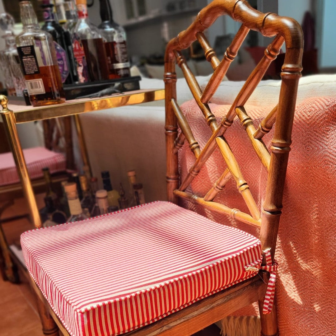 Pimlico chair in ash with wicker seat and striped cushion