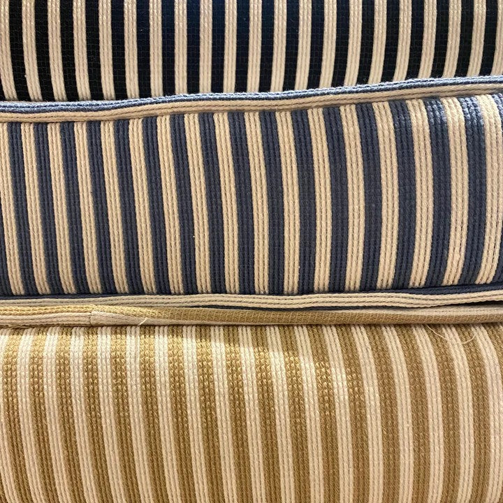 Pimlico ash chair with wicker seat and striped cushion, detail view