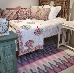 Pink handwoven cotton dhurry rug