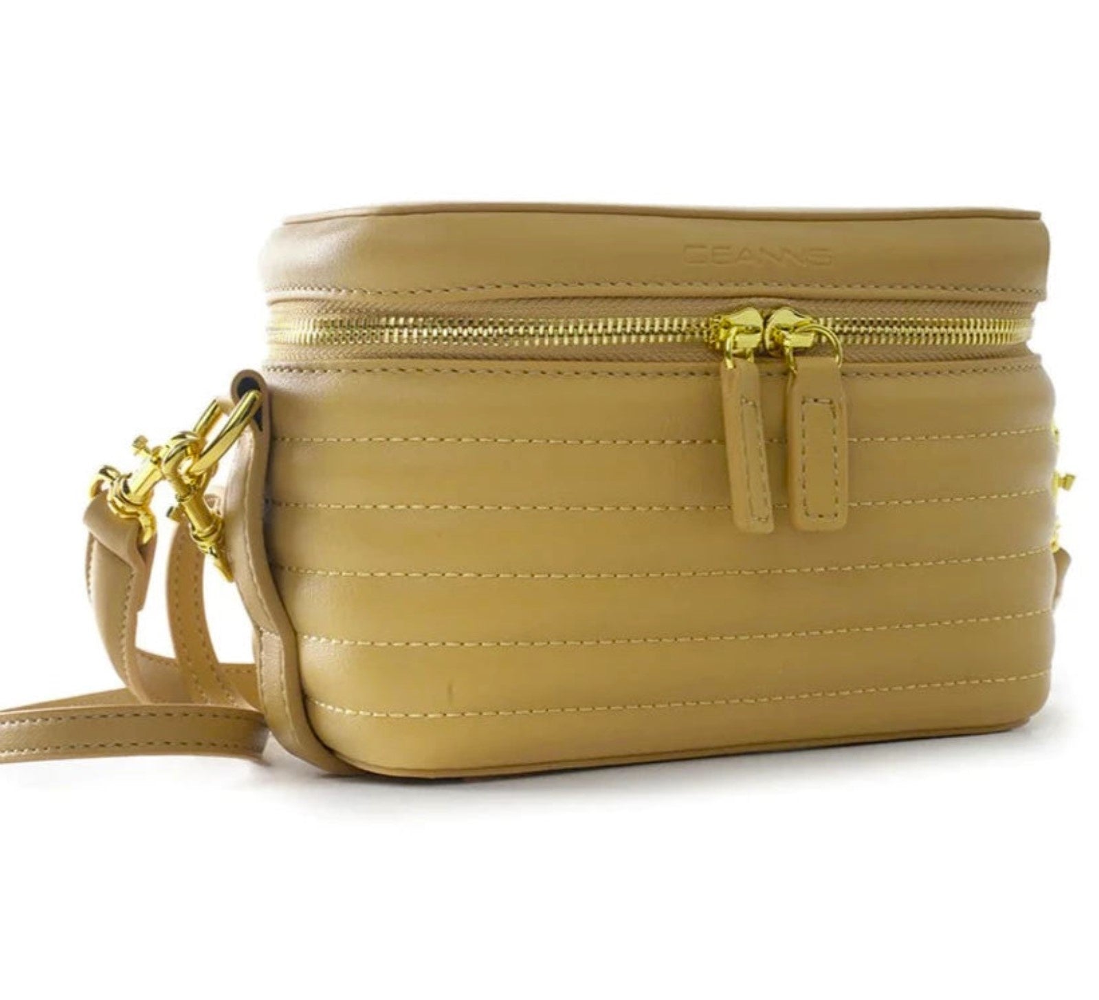 Quilted stripes shoulder bag in yellow with gold details, 18.5 x 10 x 12 cm