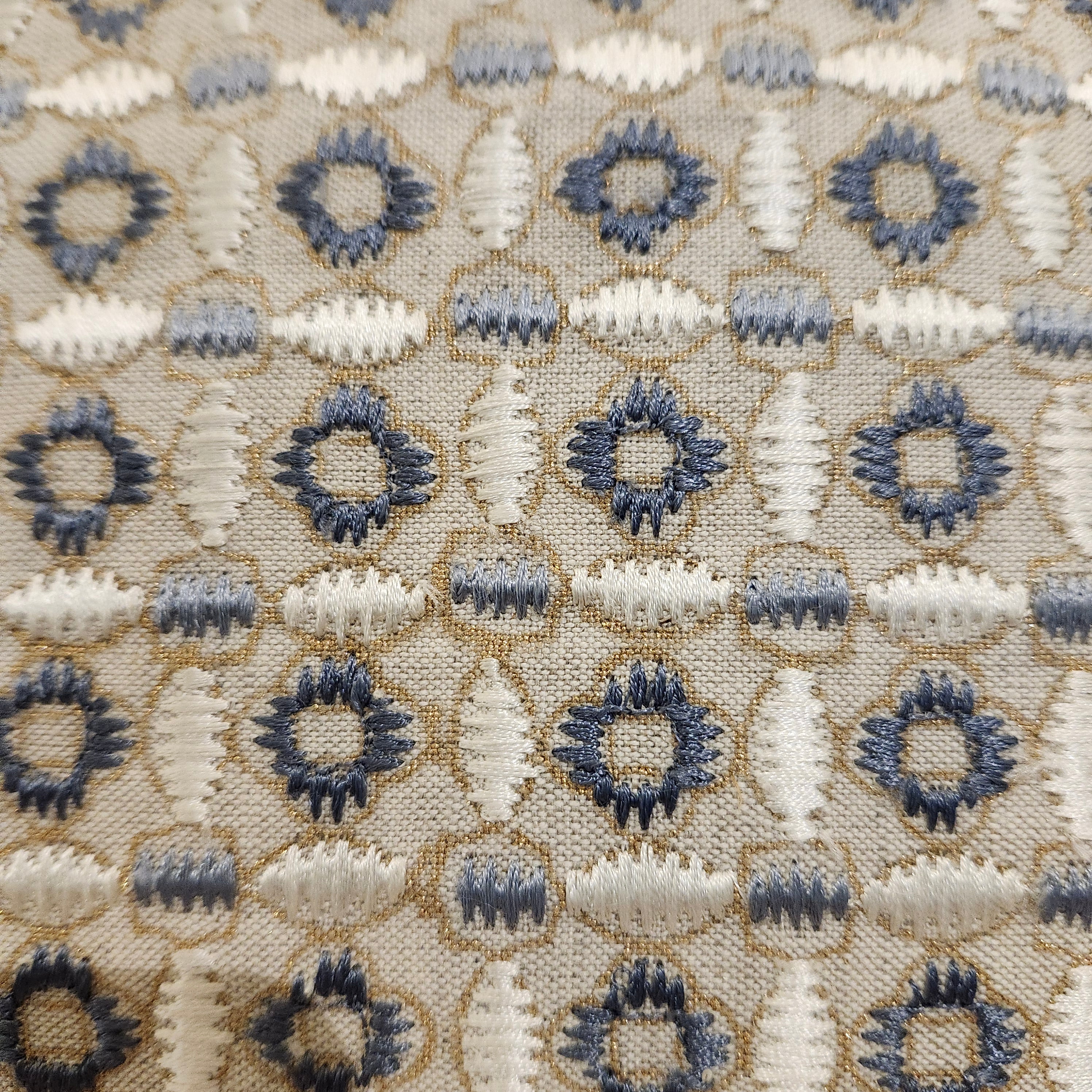 Crescent embroidered cushion, 45 x 45 cm, block-printed with hand embroidery detail