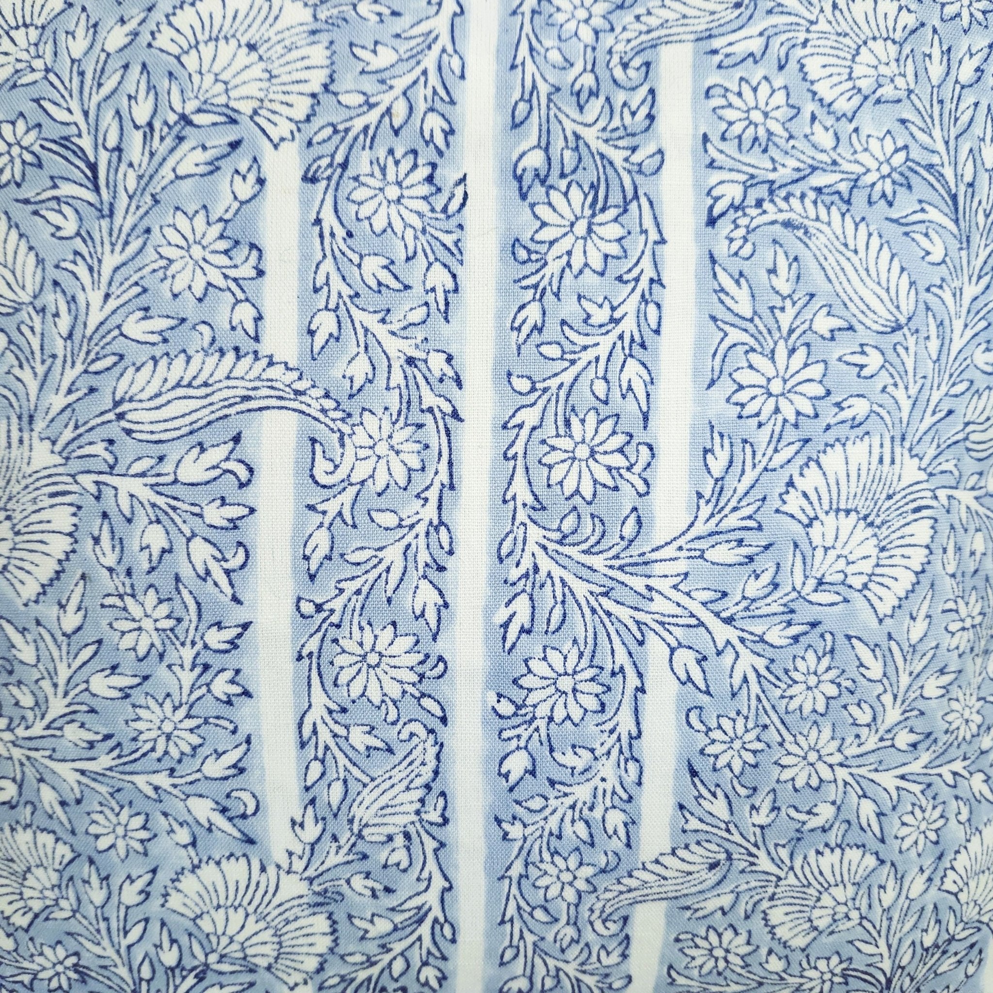 Gazal block-print linen cushion in blue, 45 cm