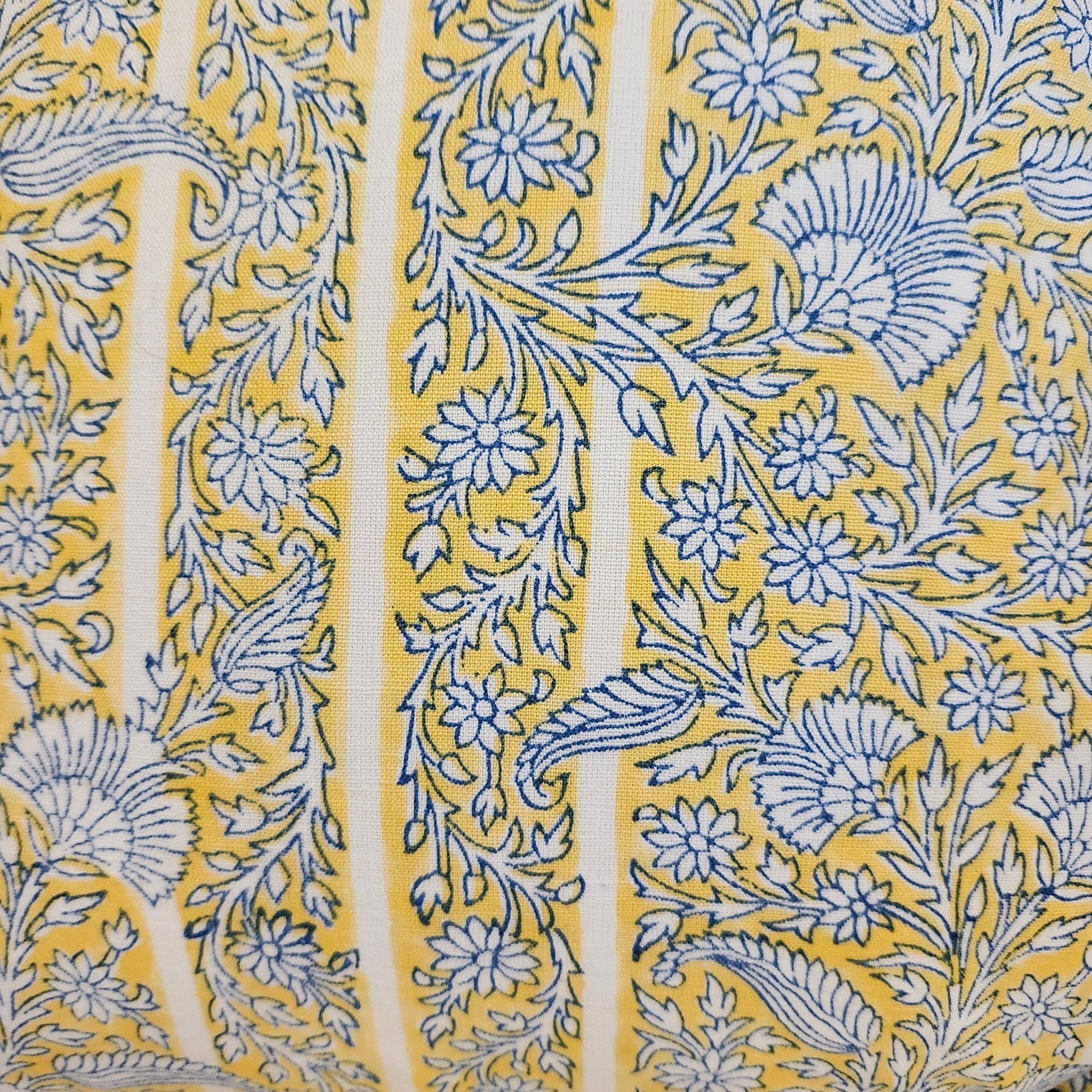 Gazal block-print linen cushion in yellow, 45 cm