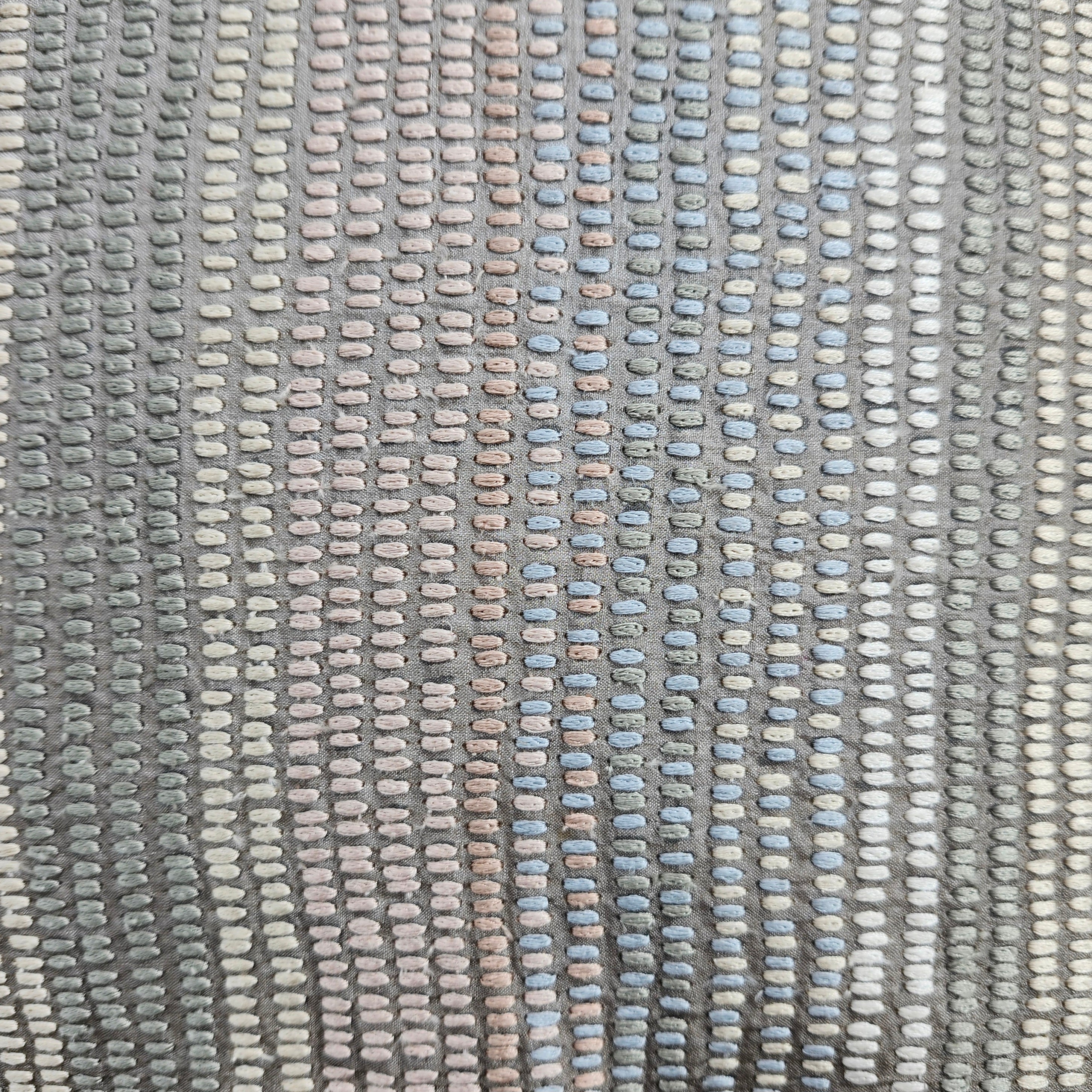 Tinka striped embroidered cushion in pale pink and grey, 46 x 46 cm, detail of block print