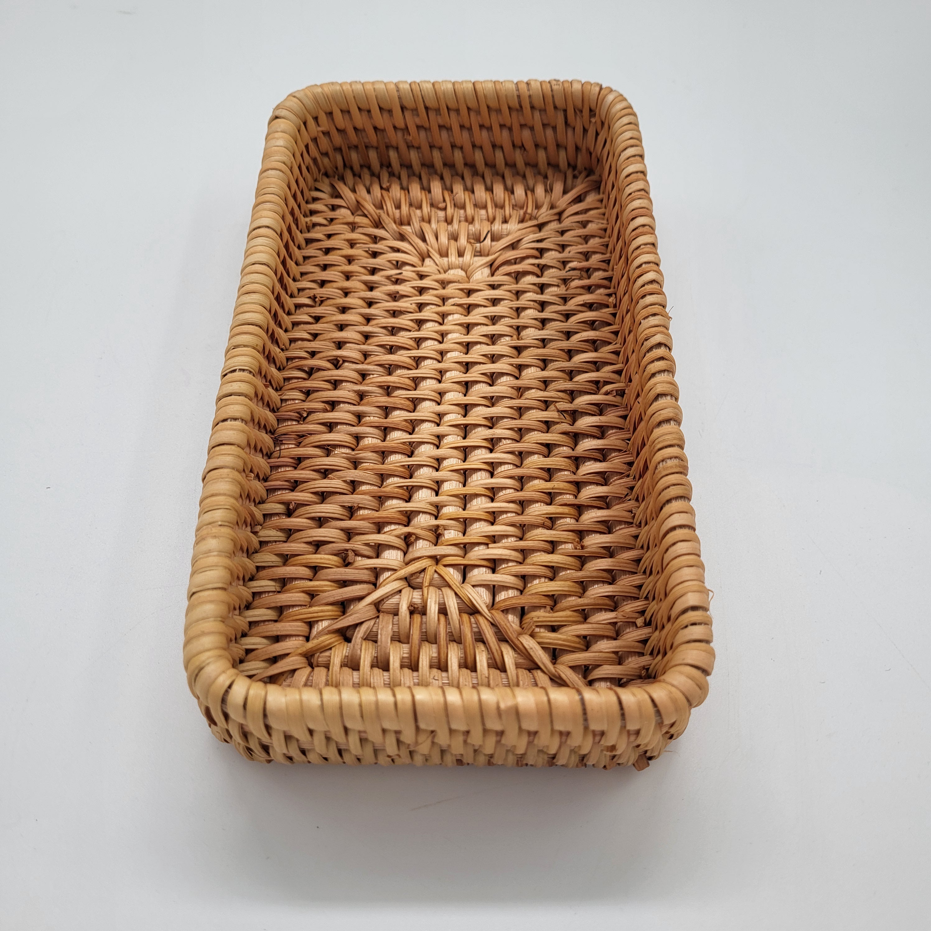 Rectangular rattan basket, small, 20 x 11 x 4 cm, handwoven
