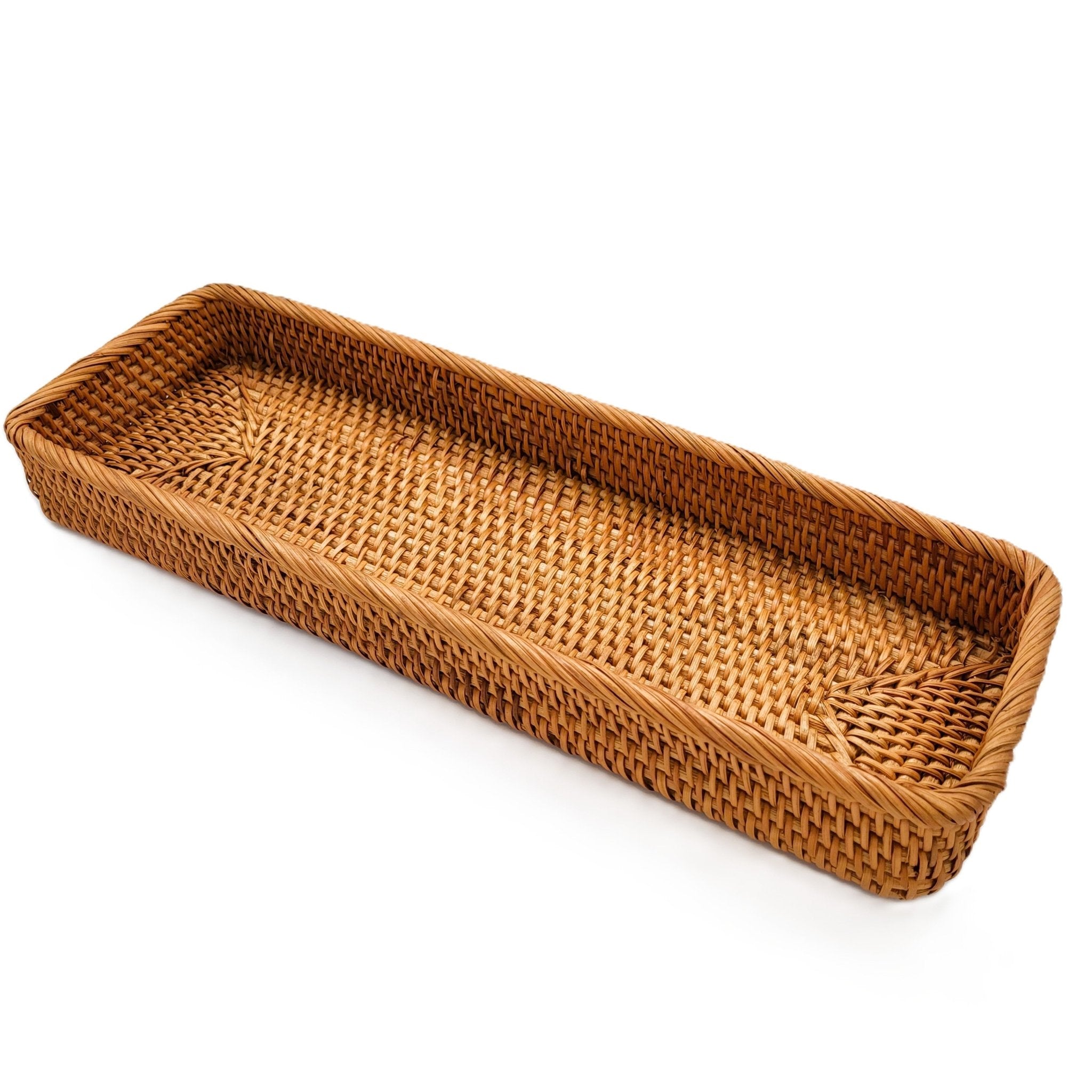 Rattan bread basket, rectangular, natural rattan, 44 x 16 x 5 cm, handmade
