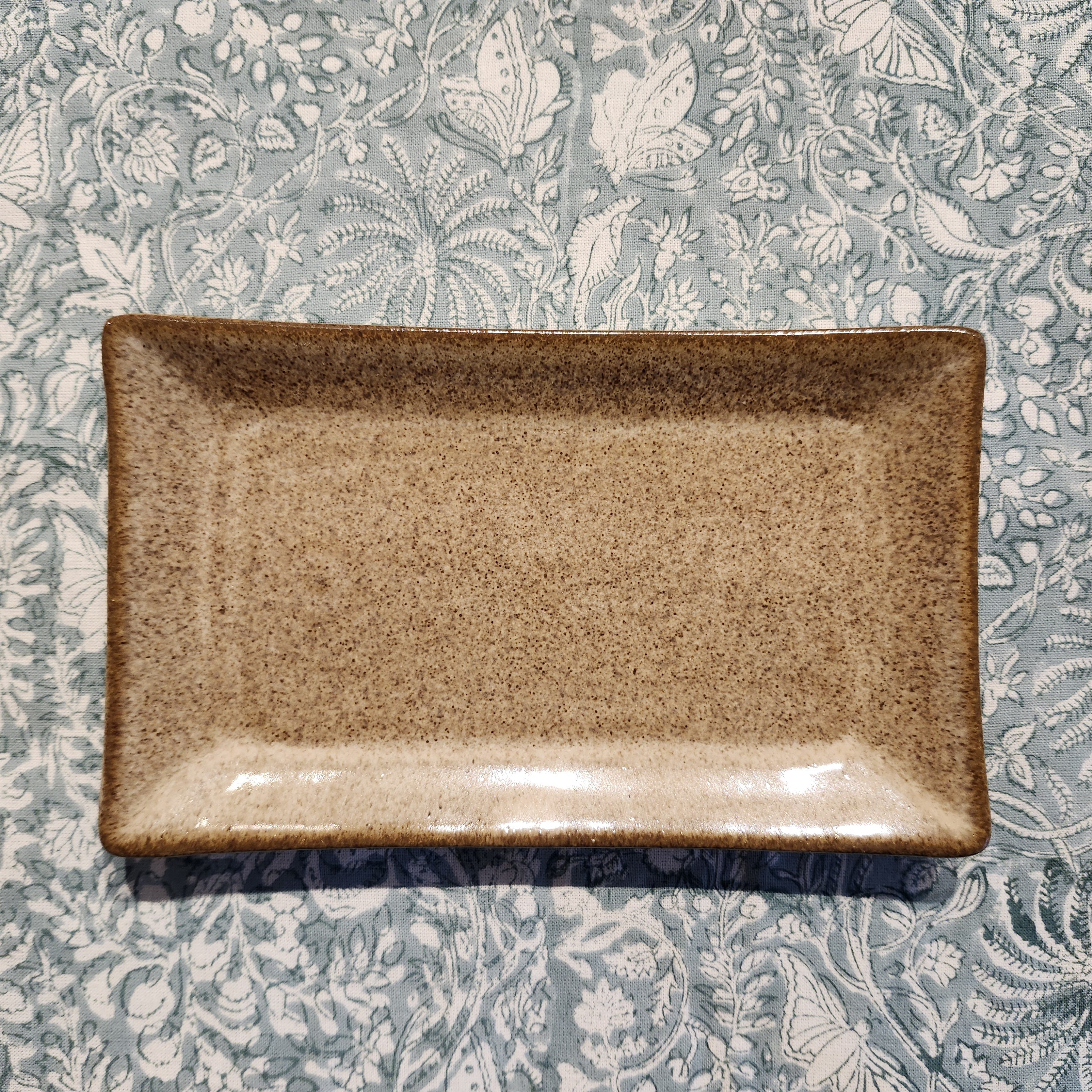 Rectangular ceramic dish in brown, soap dish or small platter, 19 x 11.2 cm
