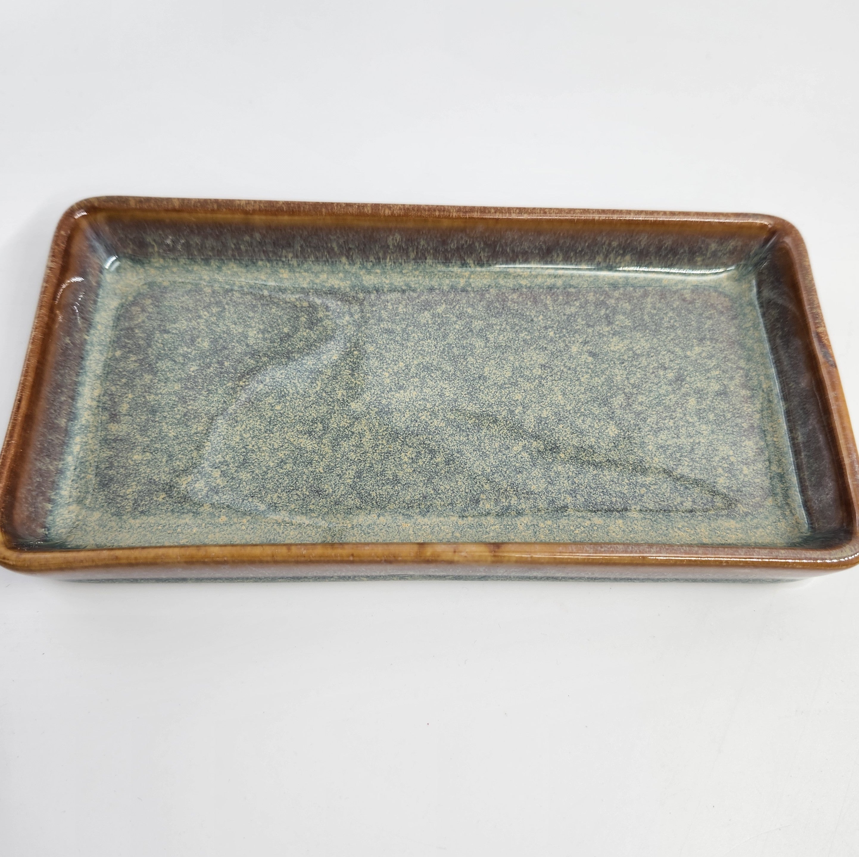 Rectangular jade dish with rounded corners, polished glaze, 19.5 x 10 cm