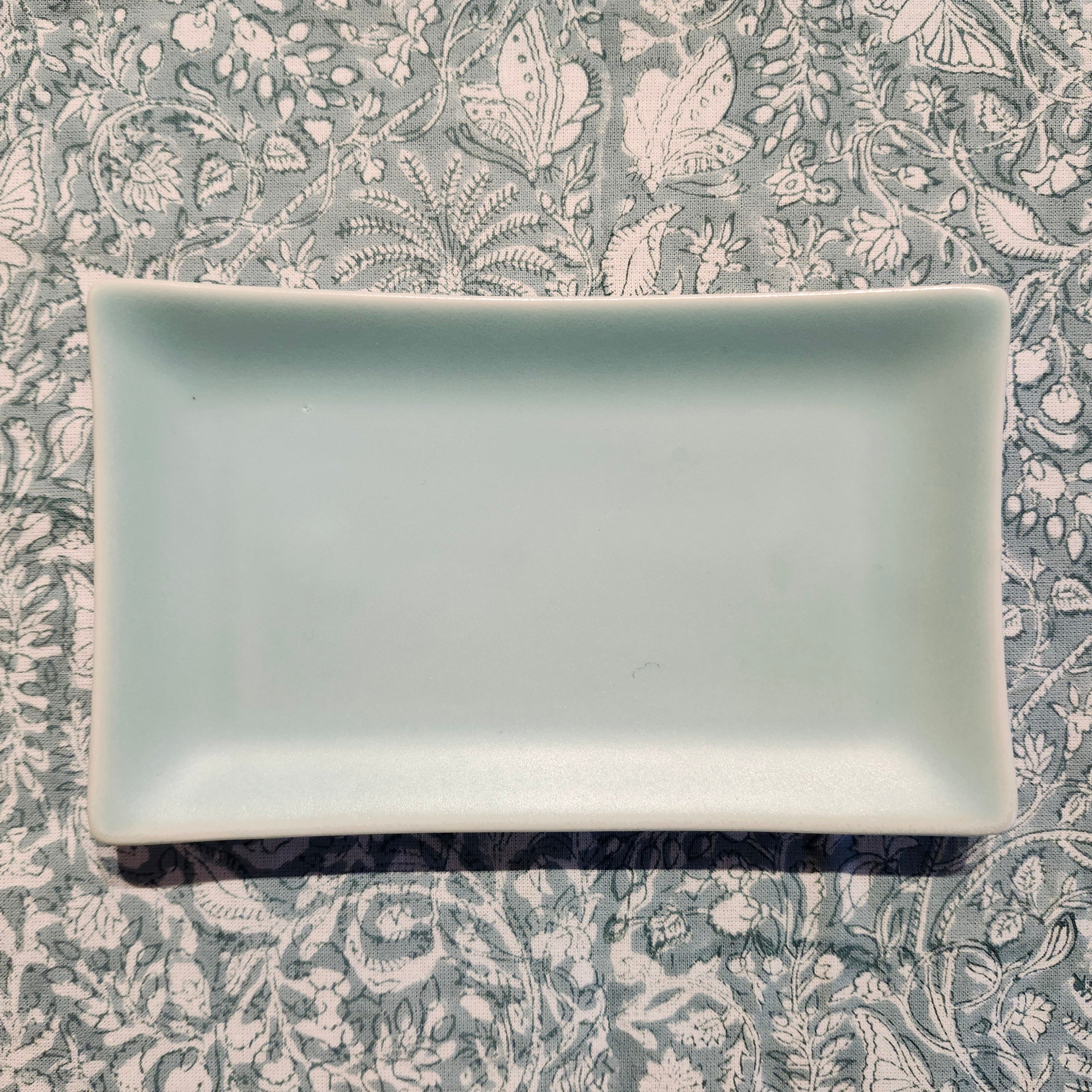 Rectangular ceramic dish in teal, matte finish, 19 x 11.2 cm