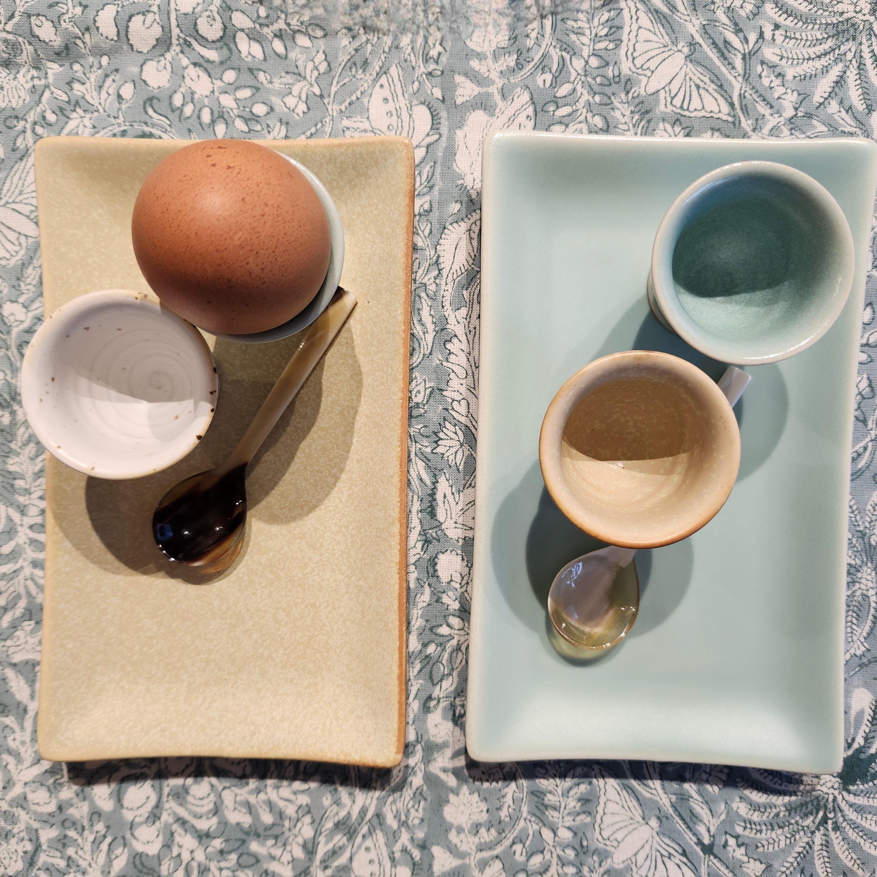 Rectangular ceramic dish with matte finish, teal or taupe, 19 x 11.2 cm