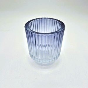 Set of three ribbed glass tea light holders in a smoky lavender hue, glass, for table or mantel